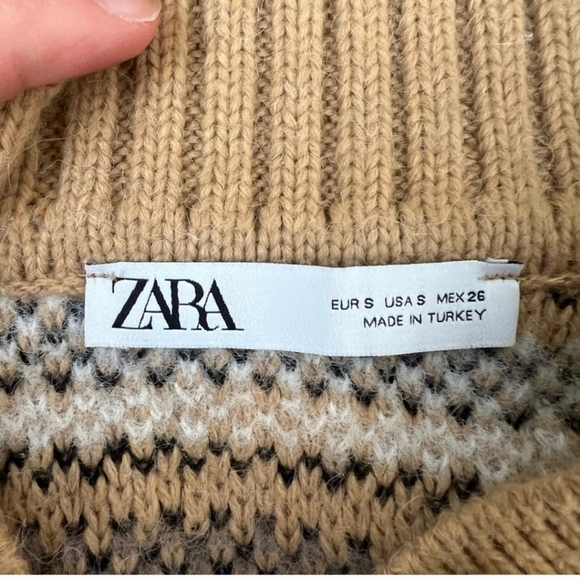 Zara Sheep Lamb Print Collared Sweater Size S Tan Blogger Favorite - Picture 5 of 5